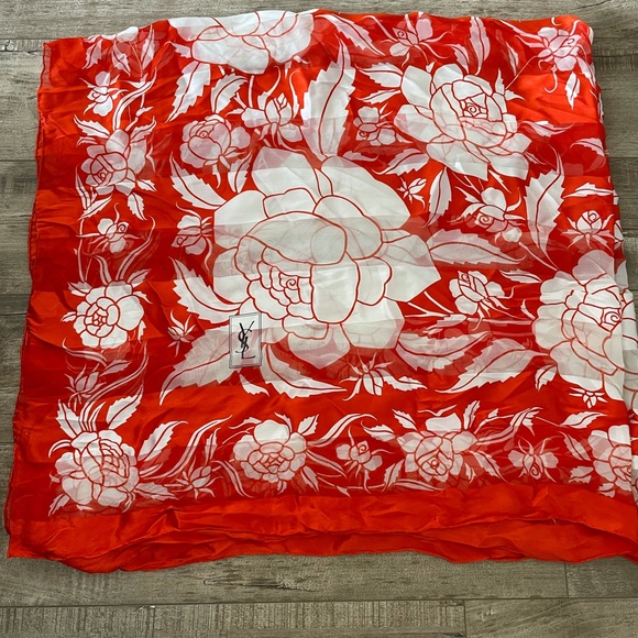 YSL Yves Saint Laurent Floral Silk Scarf - Vintage - Picture 3 of 11